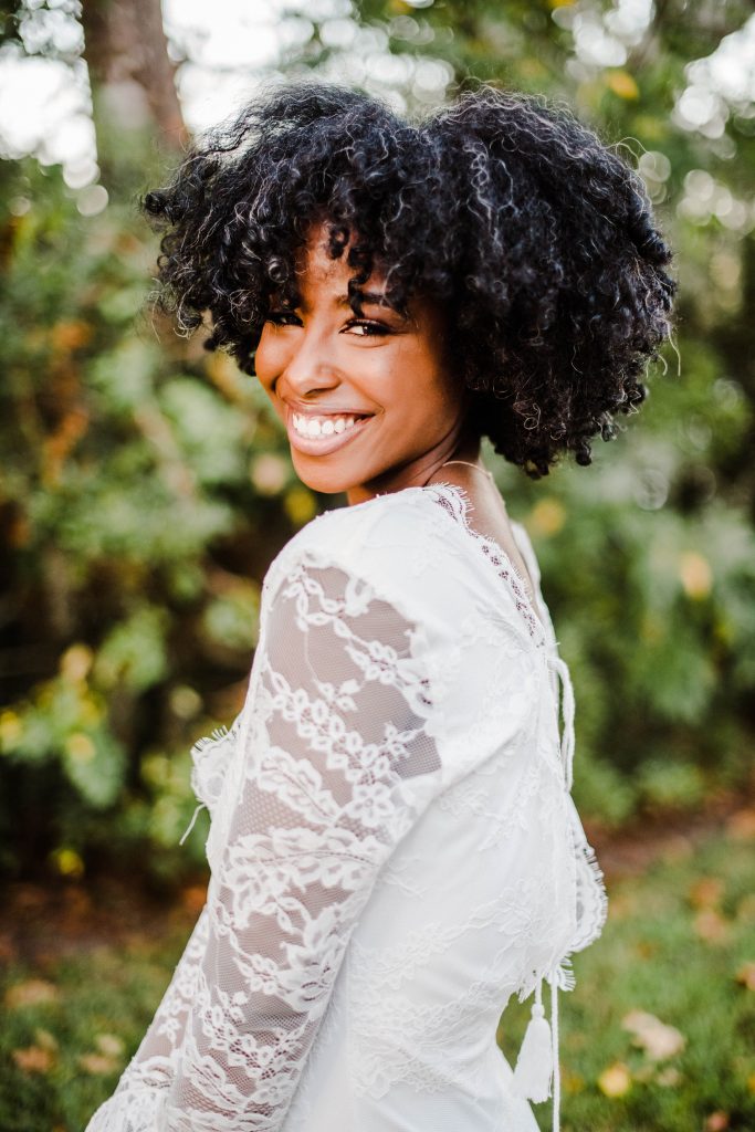Beautiful African American Bride looking amazing with her natural hair style